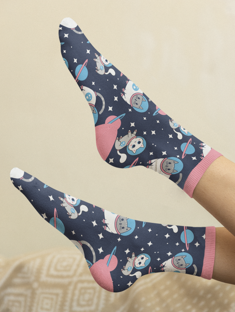 Meowter Space Cat Socks: Mix & Match Fun!