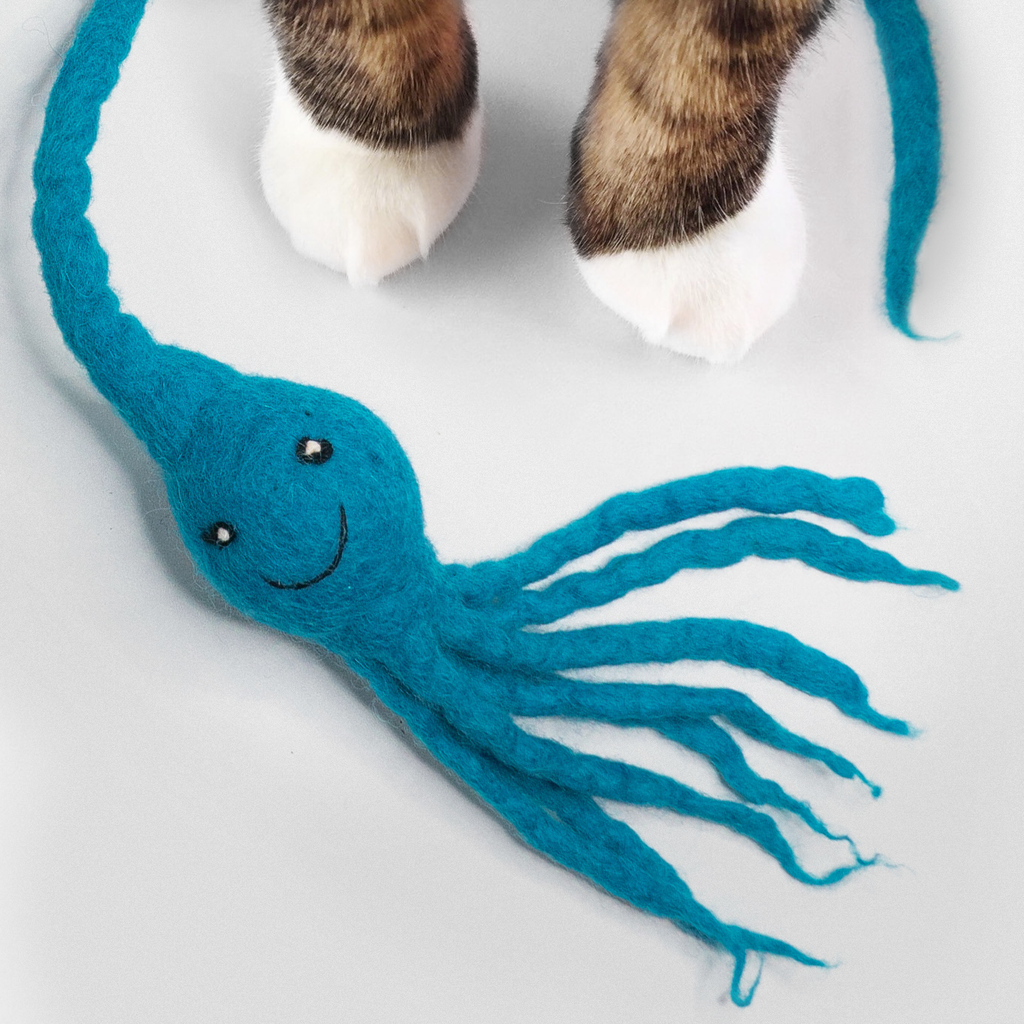 Organic Wool Sea Monster Cat Rattle Teaser Toy